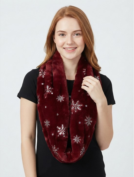 Snowflake Plush Loop Premium Scarf