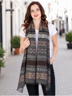 Abstract Printed Two-Tone Scarf W/ Fringe