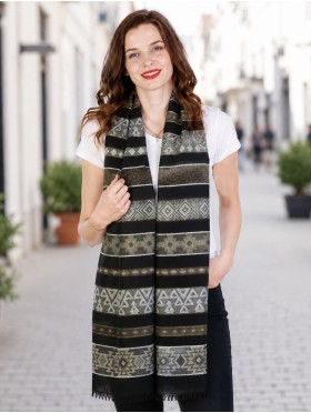 Abstract Printed Two-Tone Scarf W/ Fringe