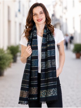 Abstract Printed Two-Tone Scarf W/ Fringe