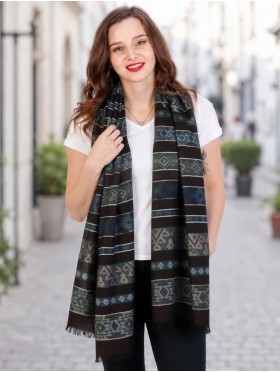 Abstract Printed Two-Tone Scarf W/ Fringe