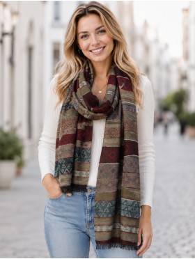 Abstract Printed Two-Tone Scarf W/ Fringe