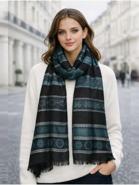 Abstract Printed Two-Tone Scarf W/ Fringe