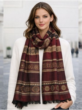 Abstract Printed Two-Tone Scarf W/ Fringe