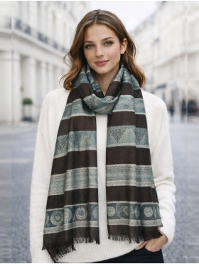 Abstract Printed Two-Tone Scarf W/ Fringe
