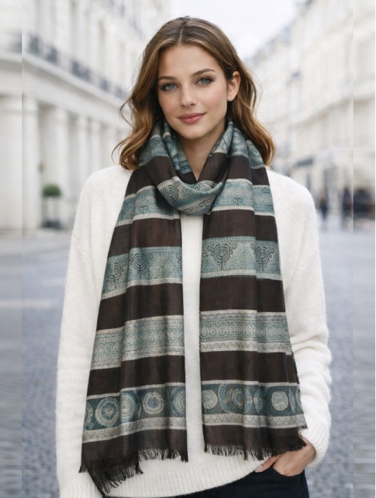 Abstract Printed Two-Tone Scarf W/ Fringe Abstract Printed Two-Tone Scarf W/ Fringe