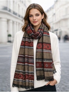 Abstract Printed Two-Tone Scarf W/ Fringe