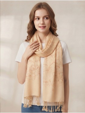 Two-Tone Thread Flower Embroidery Shawl Scarf W/ Tassels & Sequins