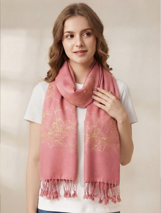 Two-Tone Thread Flower Embroidery Shawl Scarf W/ Tassels & Sequins Two-Tone Thread Flower Embroidery Shawl Scarf W/ Tassels & Sequins