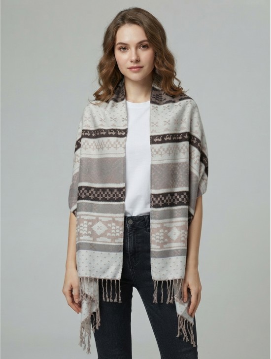 Two Tone Pashmina Scarf W/ Tassels Two Tone Pashmina Scarf W/ Tassels