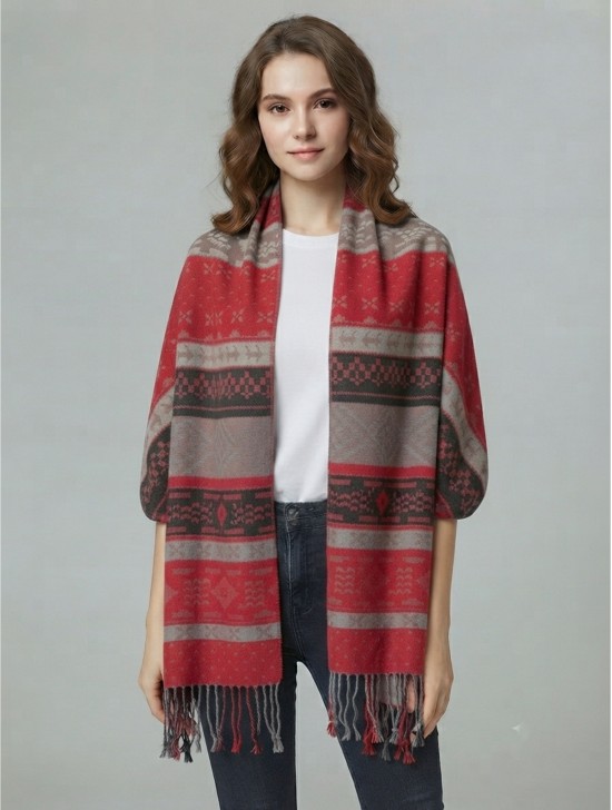Two Tone Shawl Scarf W/ Tassels Two Tone Shawl Scarf W/ Tassels