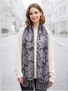 Maple Leaf Print Shawl Scarf W/ Tassels