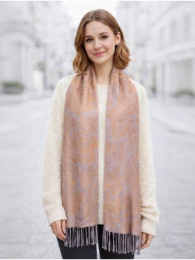 Maple Leaf Print Shawl Scarf W/ Tassels