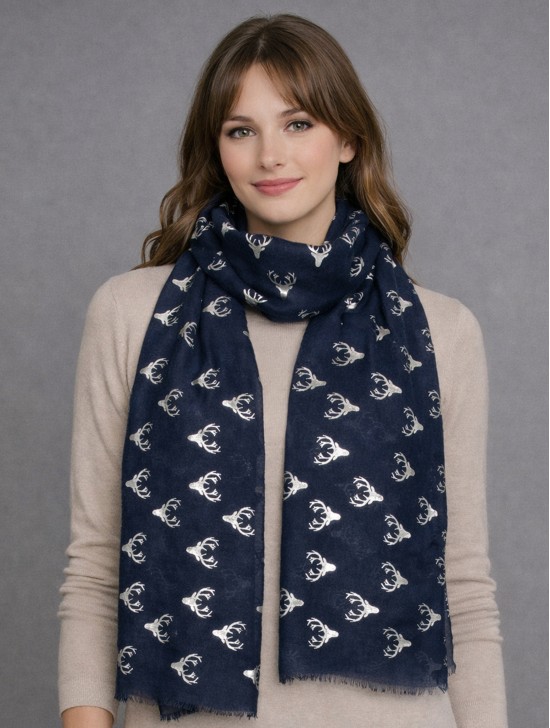 Foil Deer Antlers Head Lightweight Scarf Foil Deer Antlers Head Lightweight Scarf
