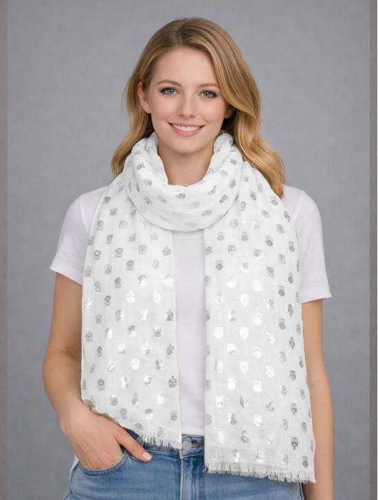 Metallic Owl Print Fashion Scarf Metallic Owl Print Fashion Scarf