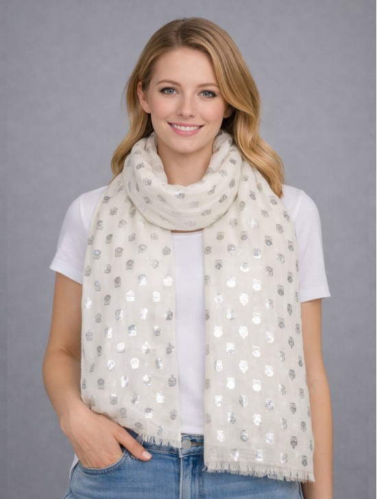 Metallic Owl Print Fashion Scarf Metallic Owl Print Fashion Scarf