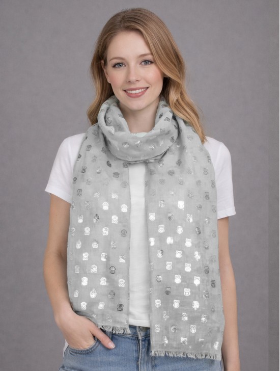 Metallic Owl Print Fashion Scarf