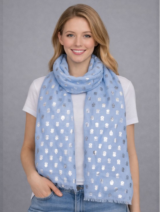 Metallic Owl Print Fashion Scarf