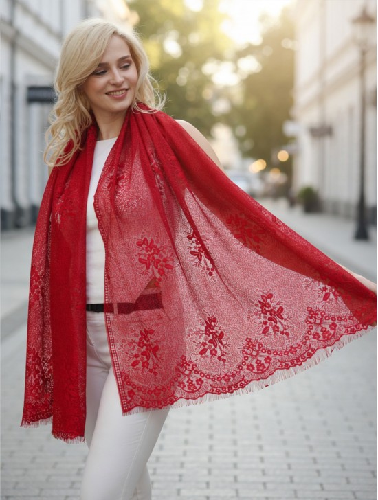 Floral Cut-Out Lace Design Scarf 
