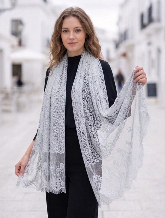 Flower Cut-Out Lace Design Scarf 