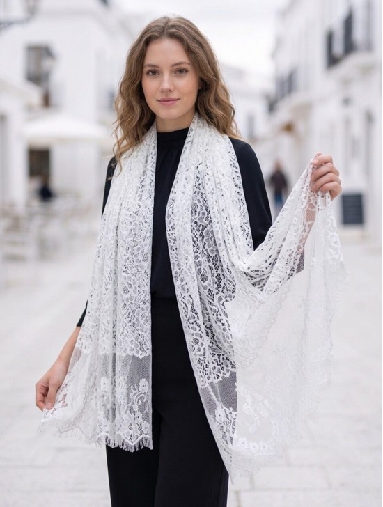 Flower Cut-Out Lace Design Scarf Flower Cut-Out Lace Design Scarf