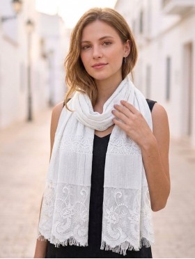 Stripes & Floral  Cut-Out Lace Design Scarf 