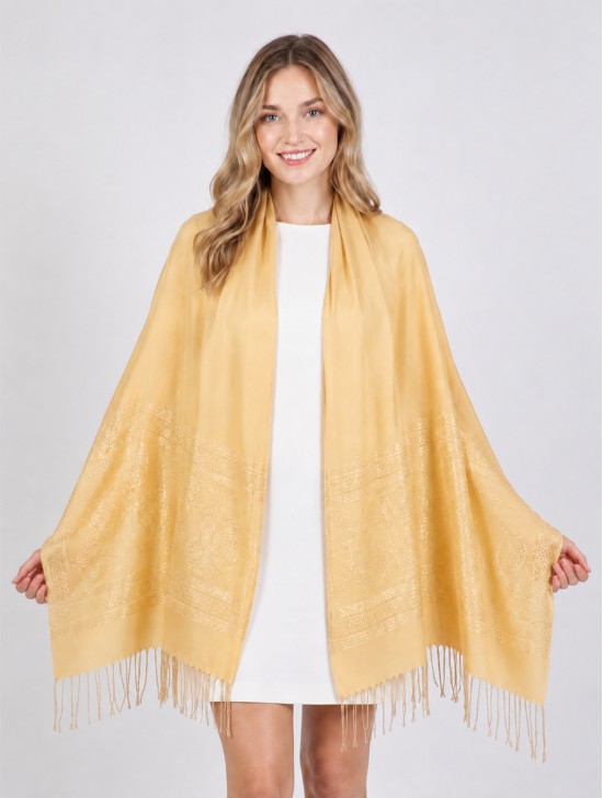 Lightweight Solid Color Scarf with Embroidered Edges