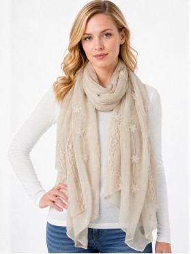 Lightweight Flower and Lace Embroidered Scarf