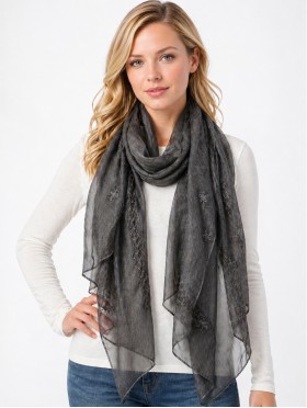 Lightweight Flower and Lace Embroidered Scarf