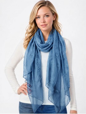 Lightweight Flower and Lace Embroidered Scarf