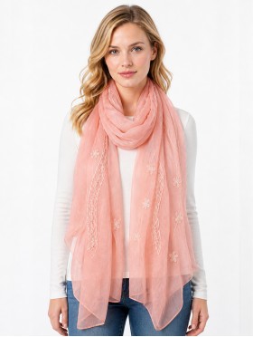 Lightweight Flower and Lace Embroidered Scarf