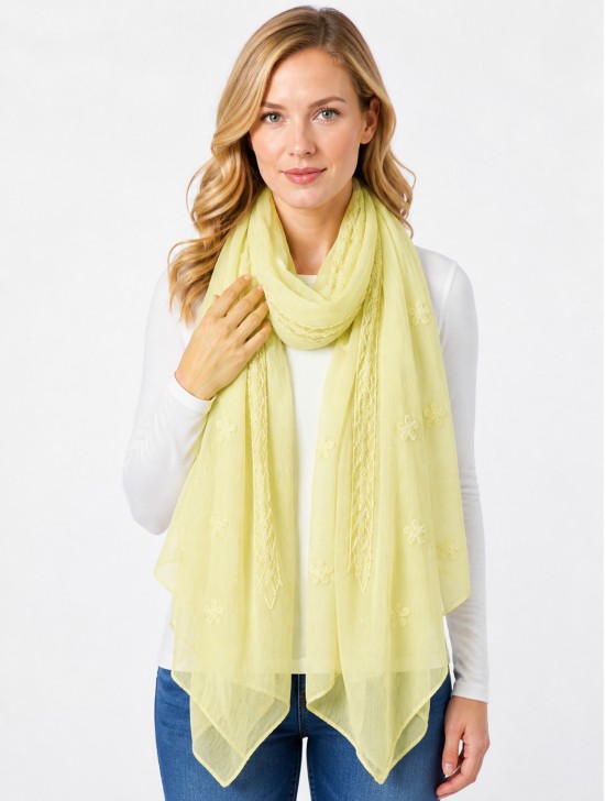 Lightweight Flower and Lace Embroidered Scarf