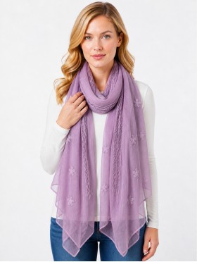 Lightweight Flower and Lace Embroidered Scarf