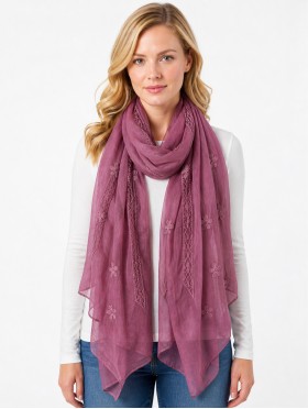 Lightweight Flower and Lace Embroidered Scarf