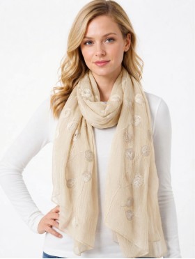 Lightweight Scarf with Embroidered Leaves 