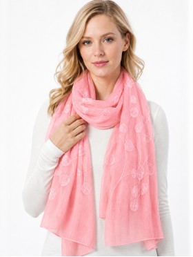 Lightweight Scarf with Embroidered Leaves 