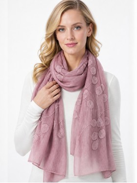 Lightweight Scarf with Embroidered Leaves 