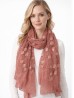 Lightweight Scarf with Embroidered Leaves 