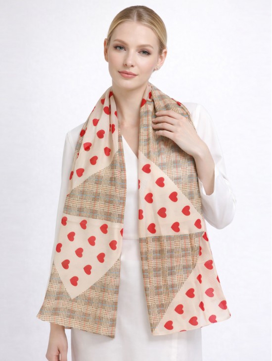 Chiffon Heart & Plaid Fashion Scarf