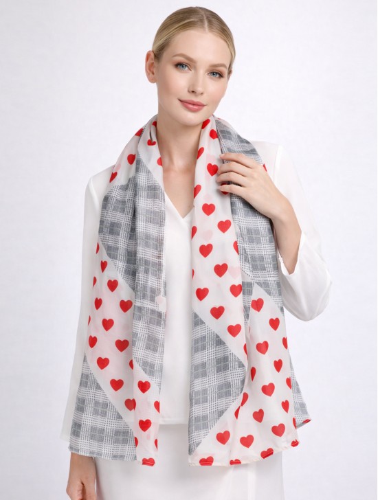 Chiffon Heart & Plaid Fashion Scarf