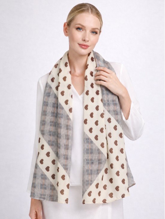 Chiffon Heart & Plaid Fashion Scarf