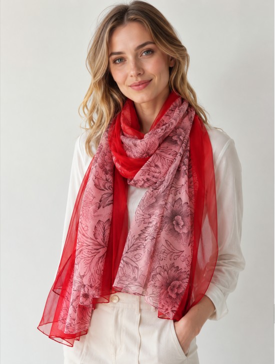 Large Chiffon Floral Fashion Scarf