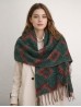 Reversible Tribal Patterned Blanket Scarf W/ Twisted Tassels