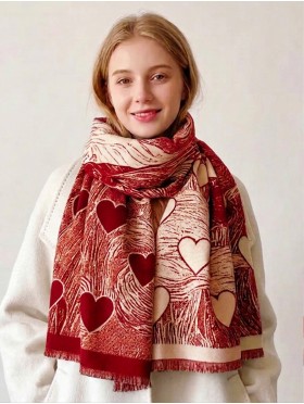 Cashmere Feeling Heart Print Premium Scarf