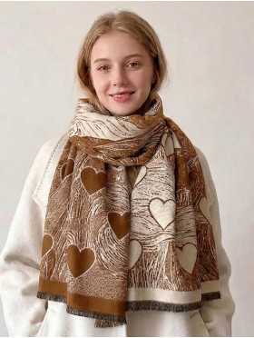 Cashmere Feeling Heart Print Premium Scarf