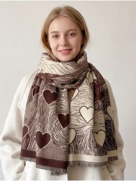 Cashmere Feeling Heart Print Premium Scarf