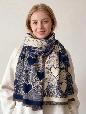 Cashmere Feeling Heart Print Premium Scarf