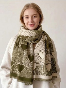 Cashmere Feeling Heart Print Premium Scarf