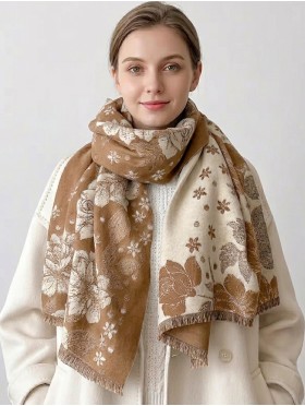 Cashmere Feeling Flower Print Premium Scarf