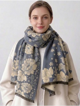 Cashmere Feeling Flower Print Premium Scarf